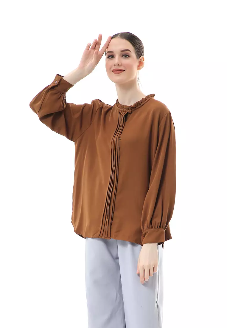 Vionka Kemeja Atasan Wanita Opnaisel Motif Polos - Bata