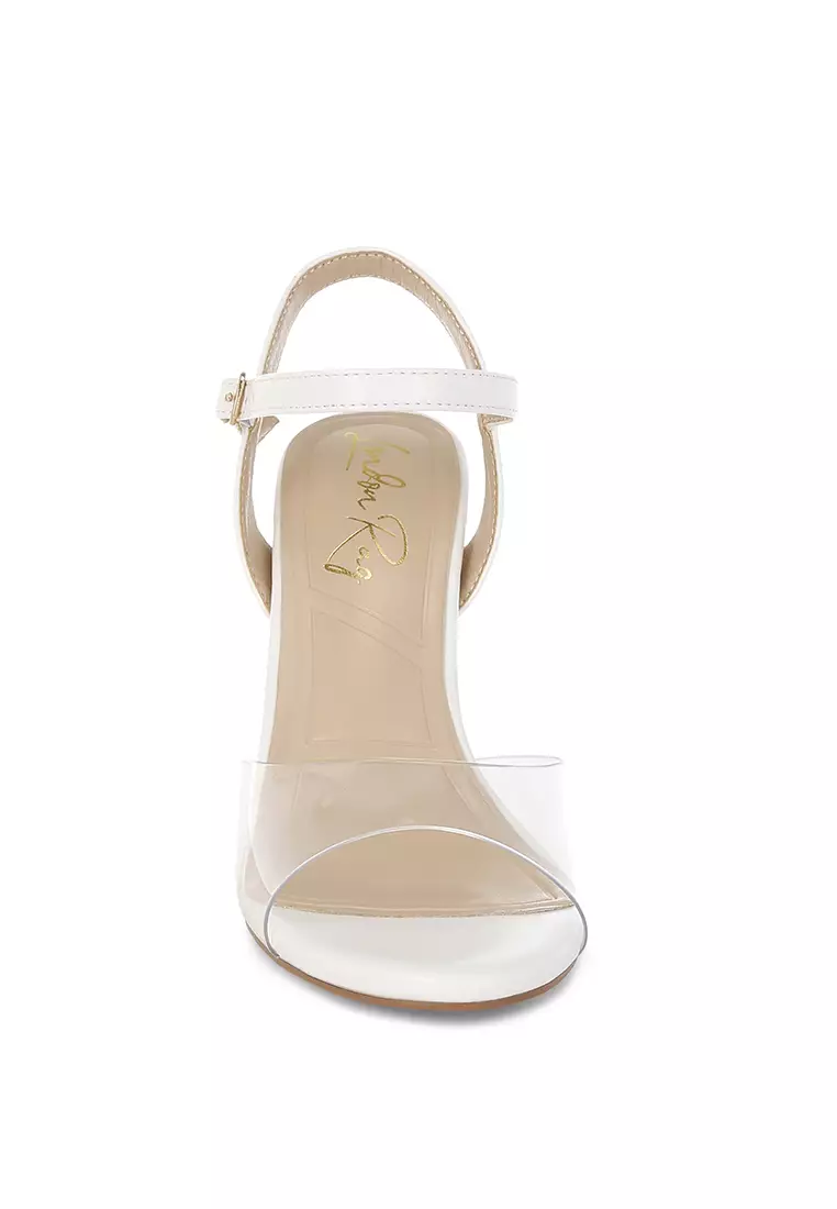 Clear Strap Block Heel Sandals in White