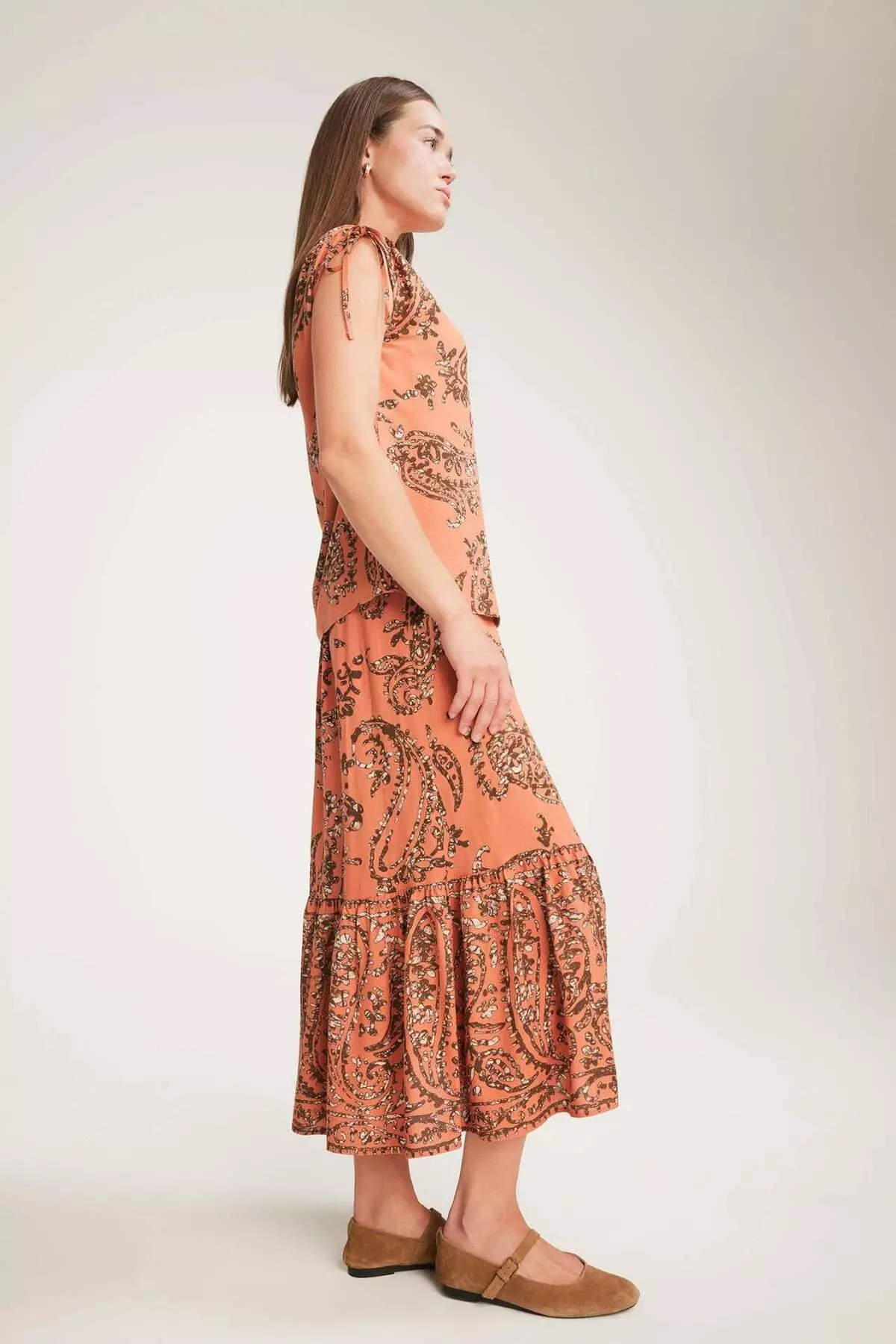 Regular Fit Elastic Waist Patterned Midi Skirt F1158Ax25Sm