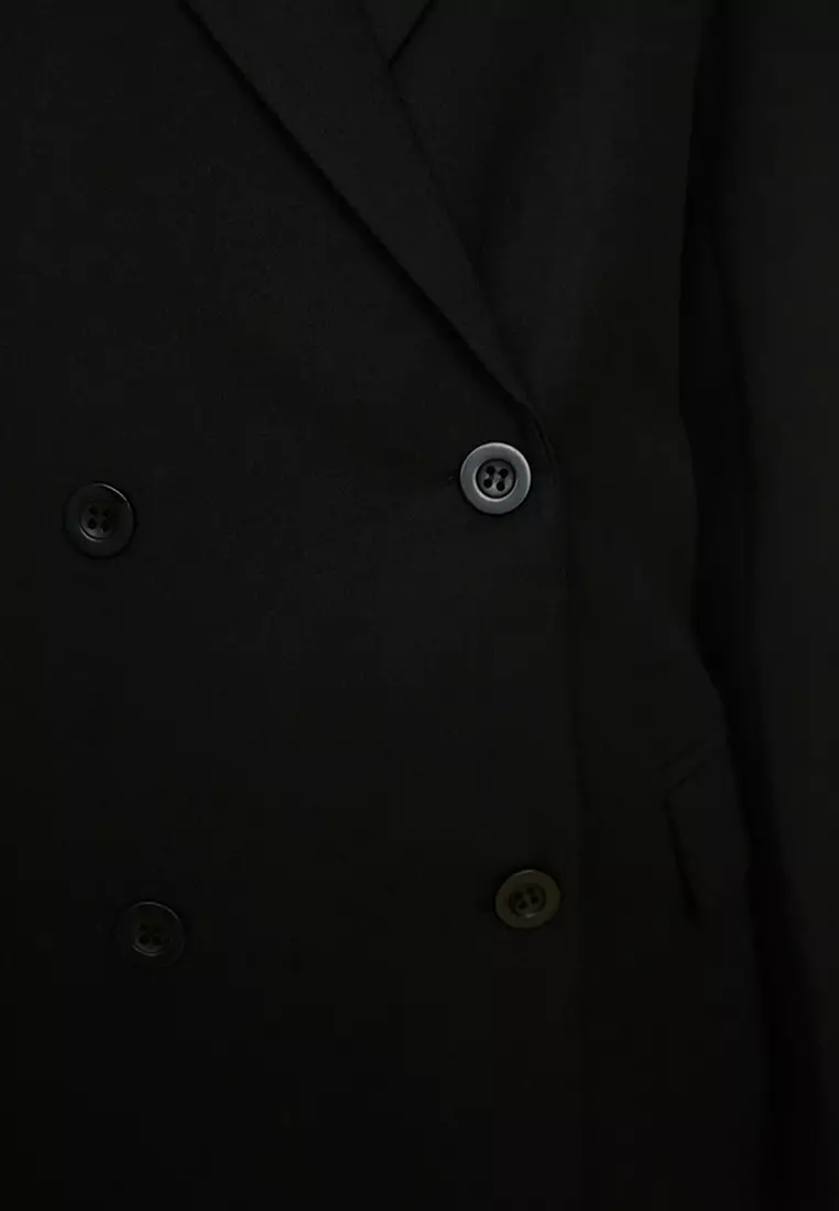 Double Button Detailed Pocket Lined Blazer Woven Jacket