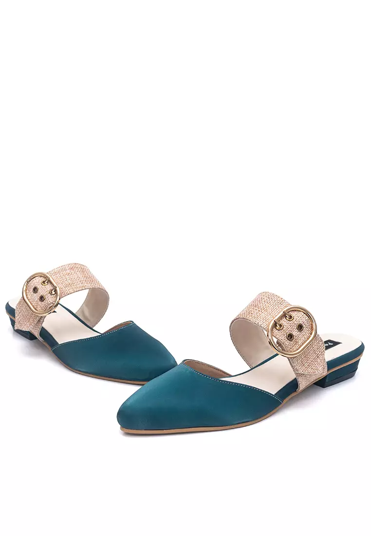 Naomi Flat Sandals Mules in Green