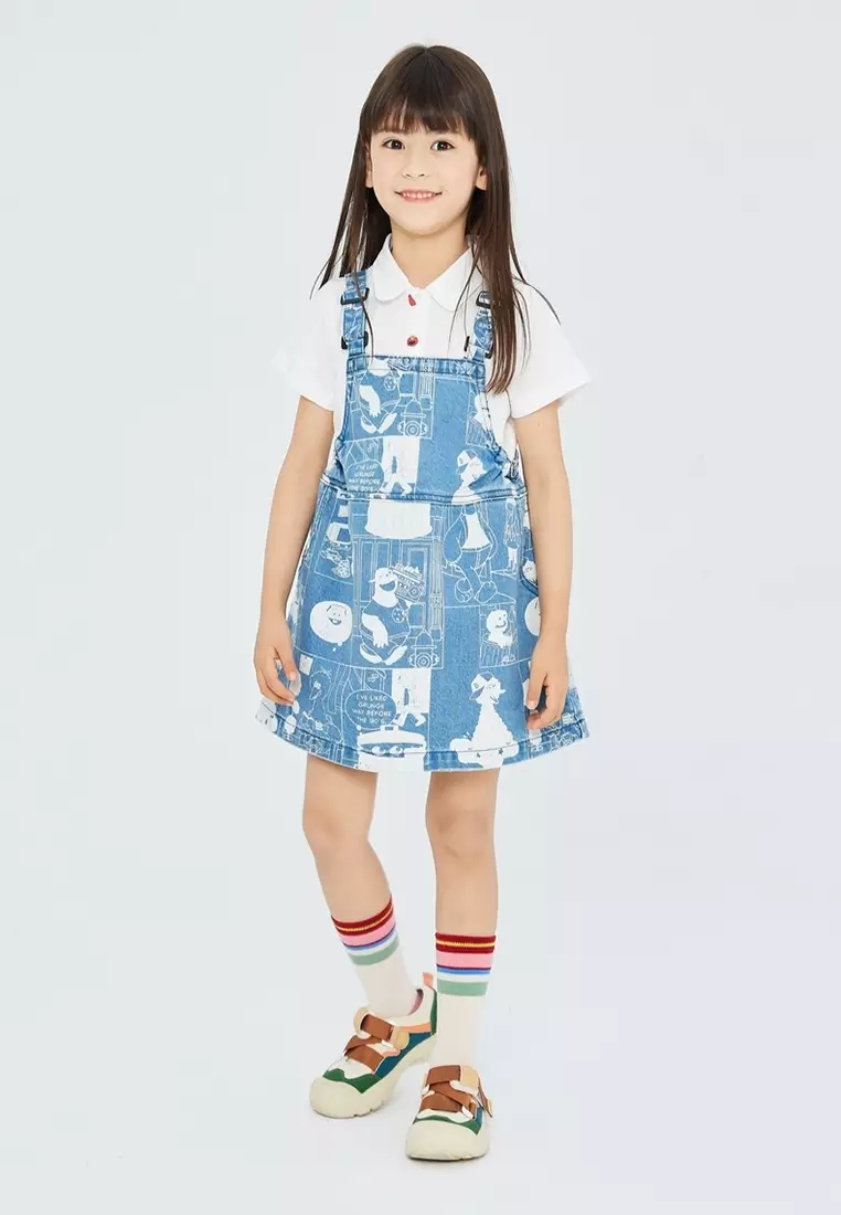 Graphic printed Denim Short Romper