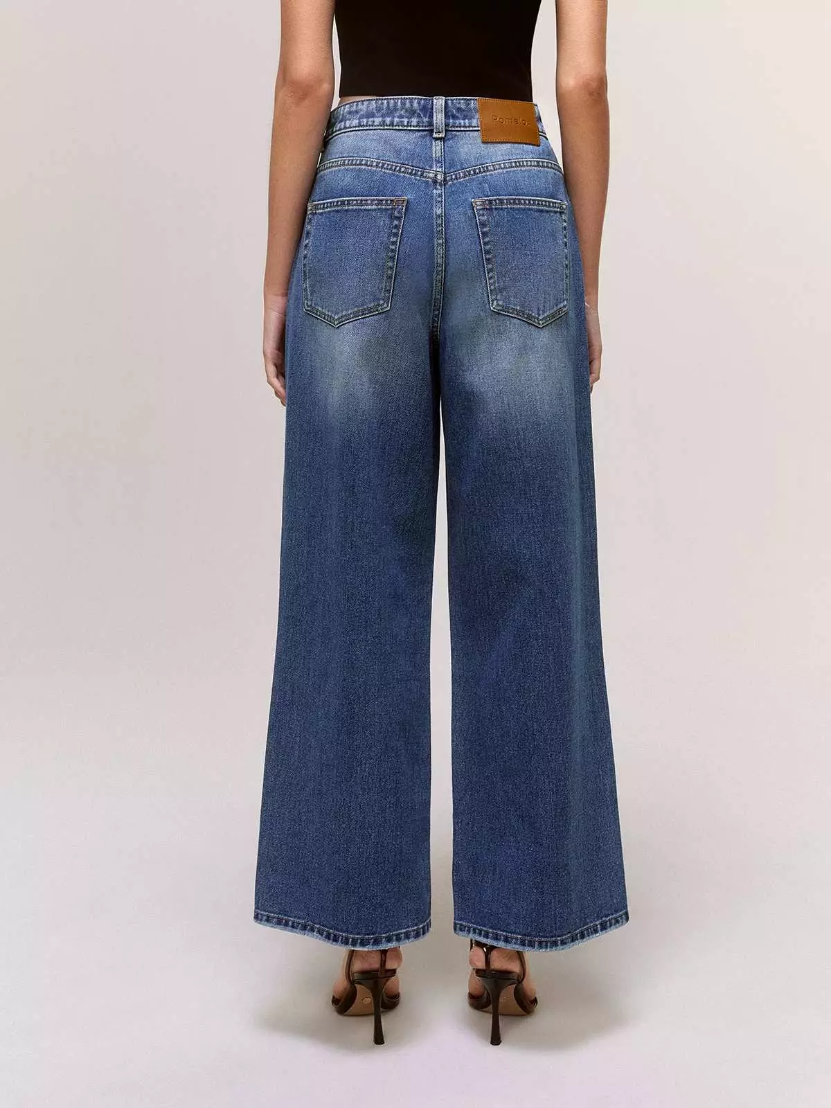 Pomelo - Celana Wanita - Ripped Wide-Leg Jeans - Blue