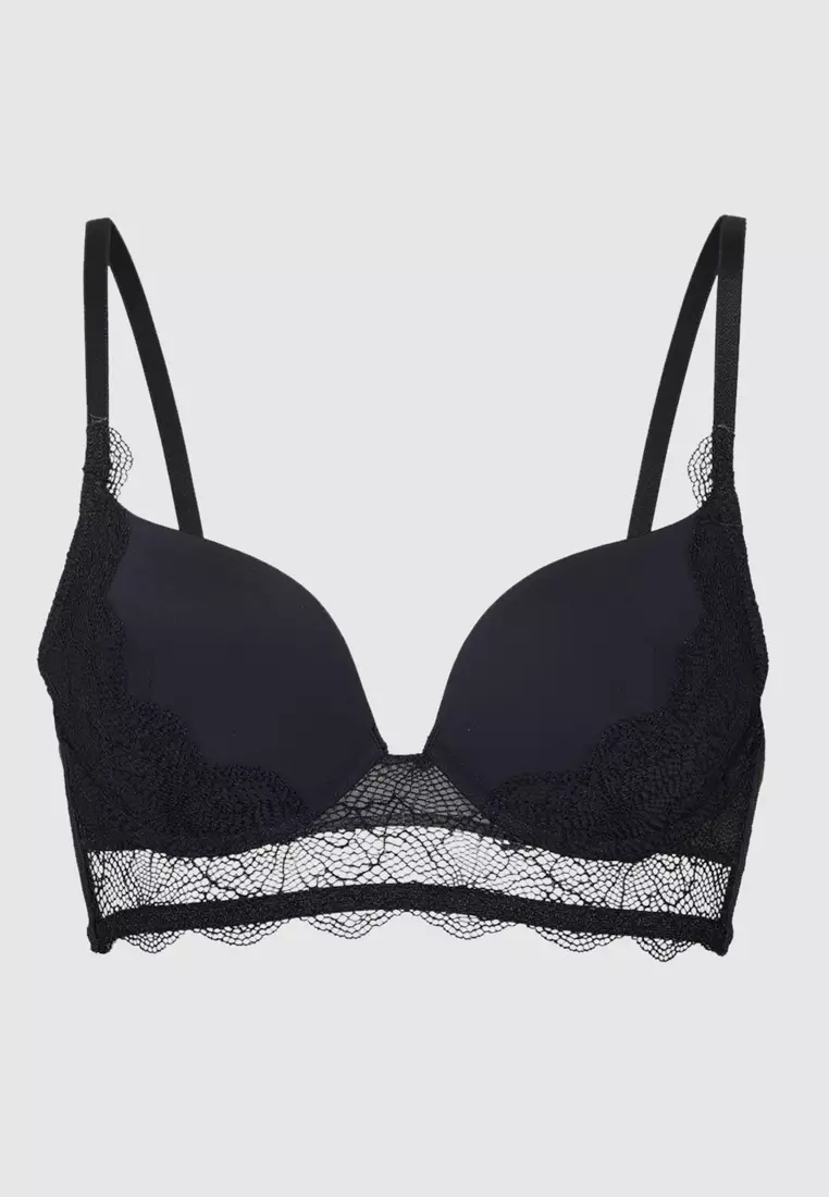 Buy Wonderbra Triangle Plunge Push Up Bra with Lace in Black 2024 Online