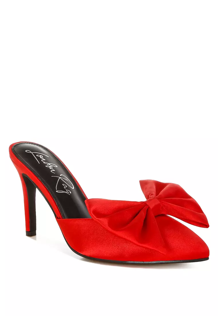 Bow Detail Stiletto Mules In Red