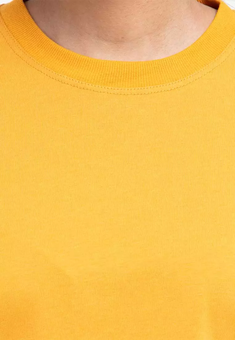 Forest Ladies Premium 100% Cotton Heavy Weight Boxy Cut Crew Neck T Shirt Women | Oversized T Shirt Perempuan - 822323-64DkYellow