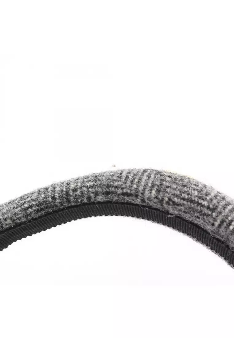 Pre-Loved MIU MIU tweed logo headband fabric gray