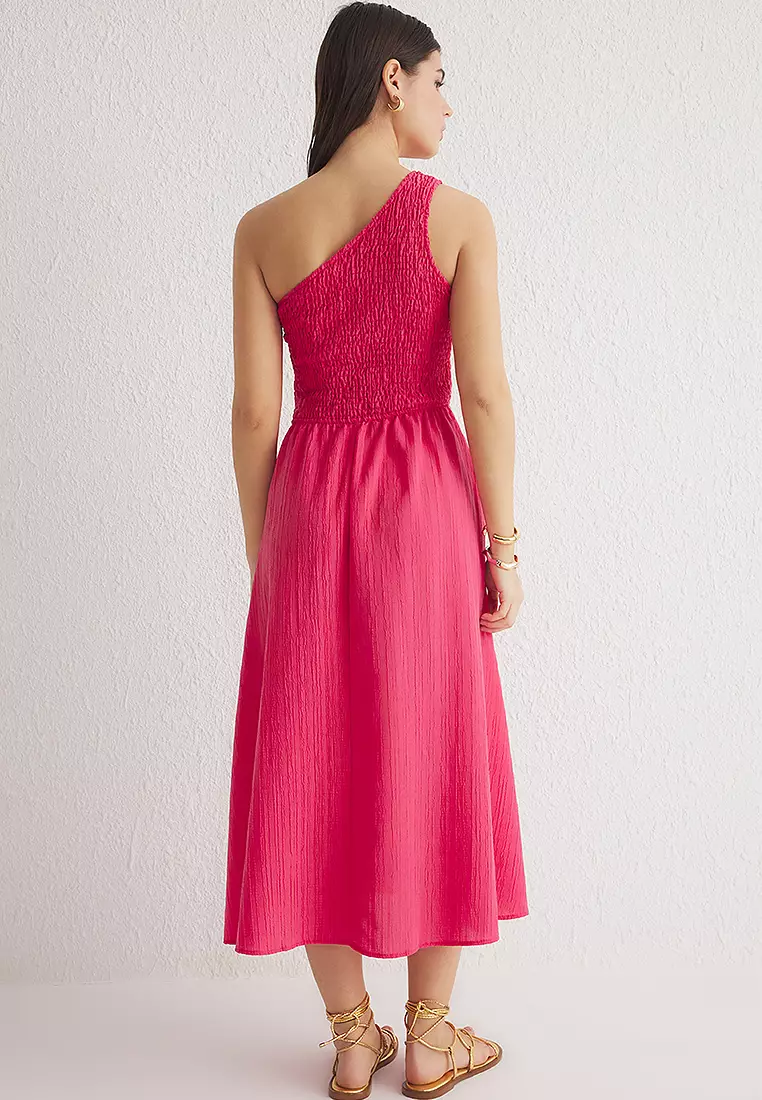 Fuchsia Plain Midi Woven Dress