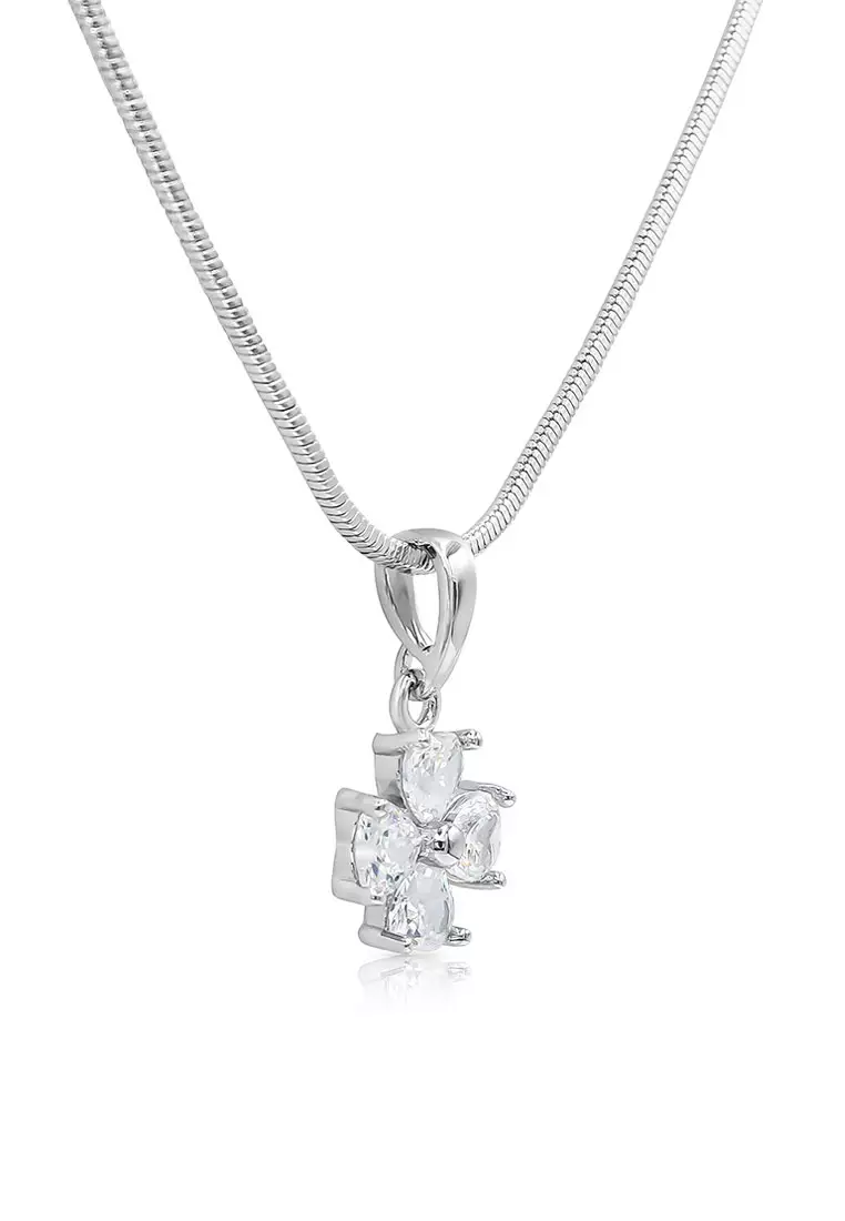 SO SEOUL Alette Clover Diamond Simulant Zirconia Pendant Chain Necklace