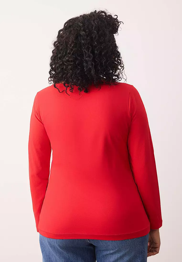 Red Knitted Body Fitting Button Detail Plus Size Blouse Tbbaw26Af00008