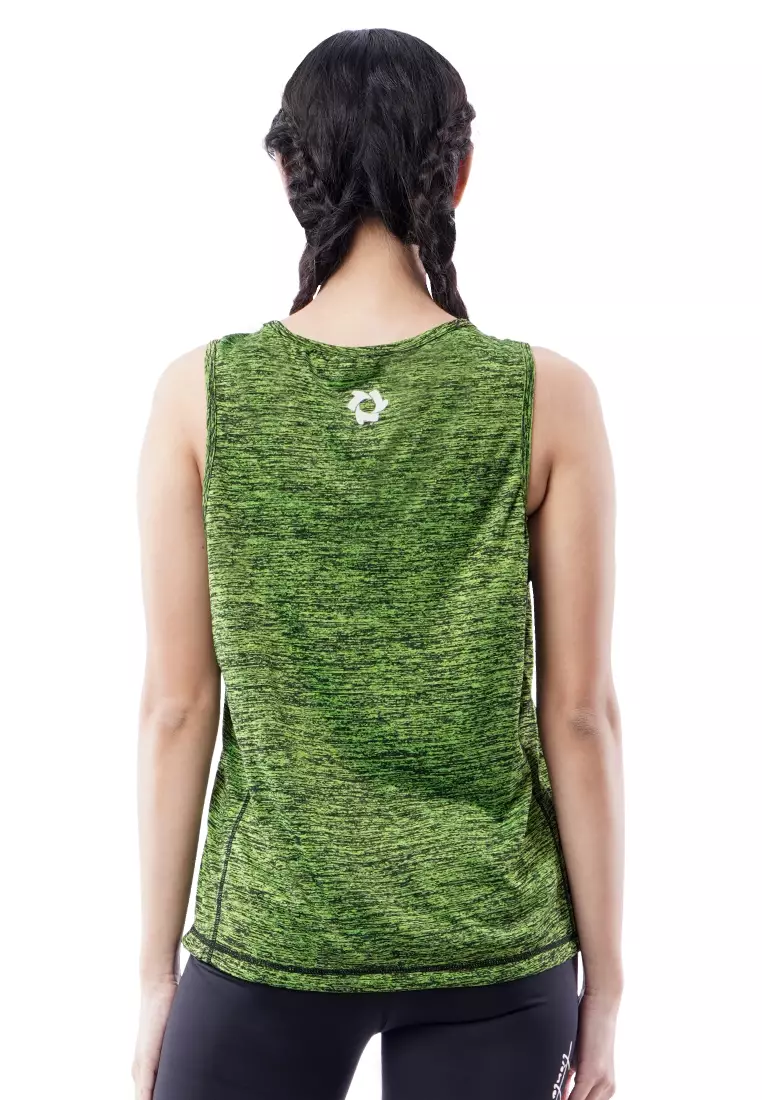Tiento Kaos Singlet Dry Fit  Running Sport Women Pakaian Olahraga Gym Lari Senam Wanita Lekbong TwoTone Green Stabilo