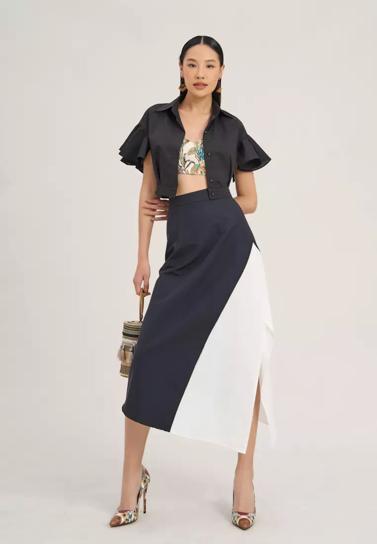 Black and white linen skirt top
