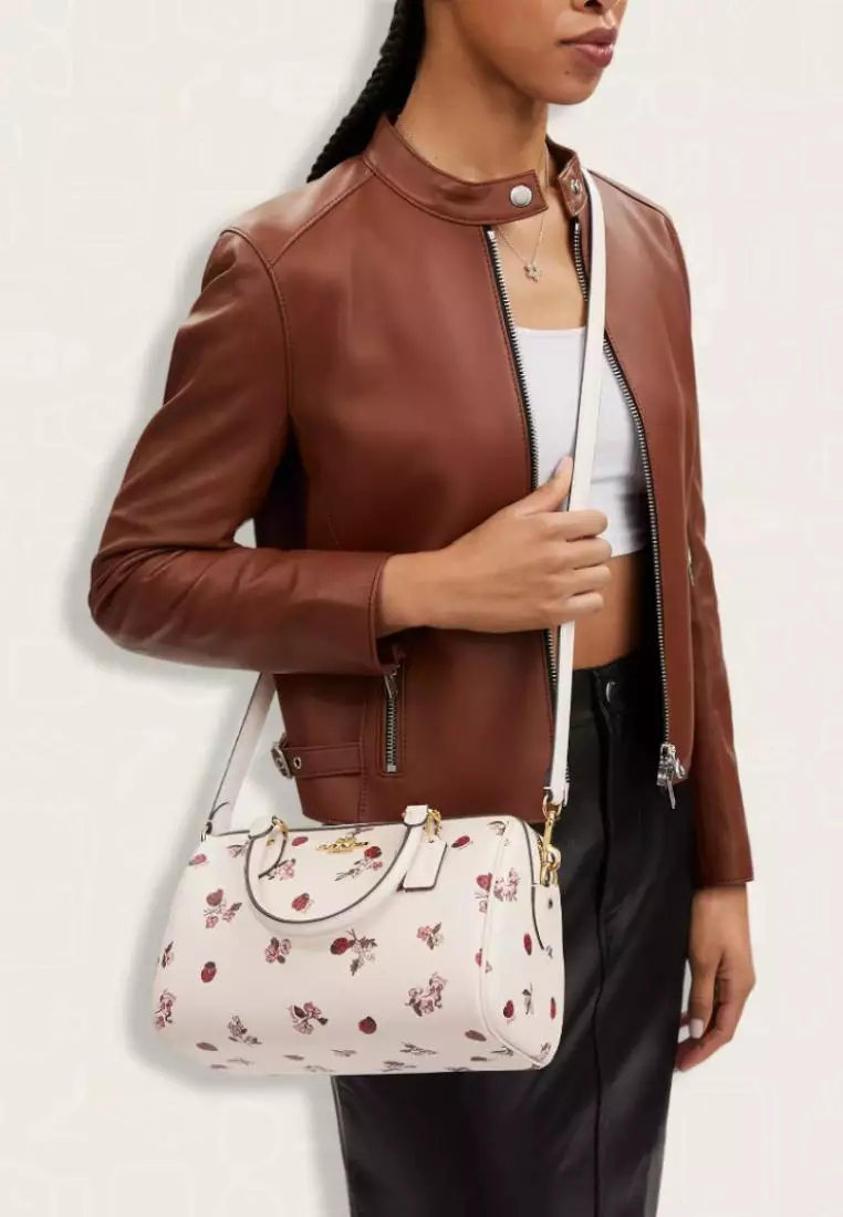 Coach Rowan Satchel Bag With Ladybug Floral Print Chalk Multi