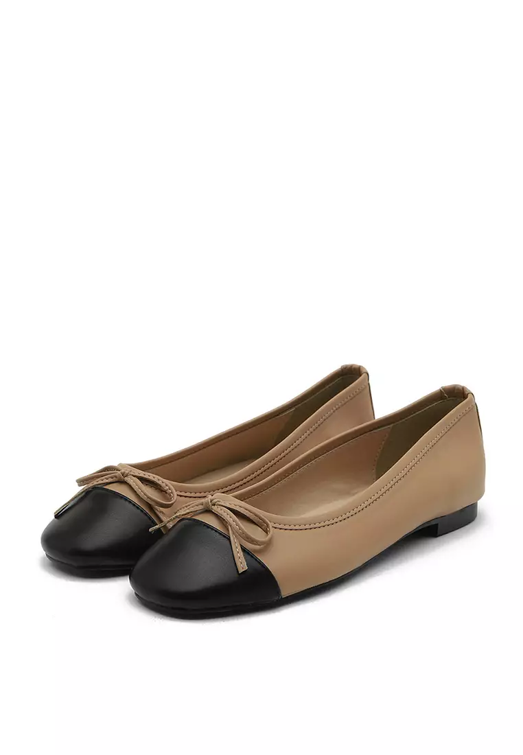 Malette two tone Ribbon Flats (1cm) - Black/Dark Beige