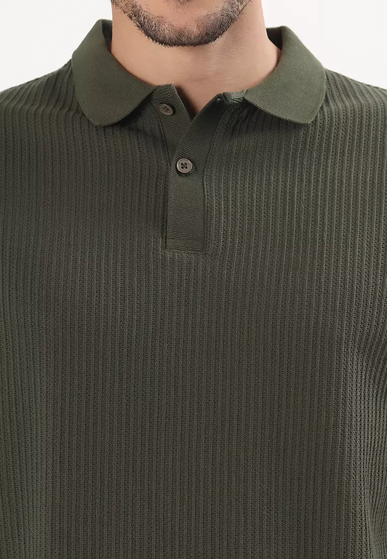 Mens Short Sleeve Textured Fabric Olive Cotton Polo Shirt/T-shirt, Short Sleeve,Sports-Casual, Activewear