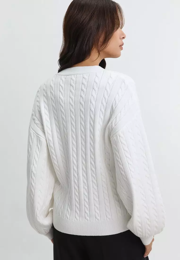 Knit Balloon Sleeve Cardigan - Ivory