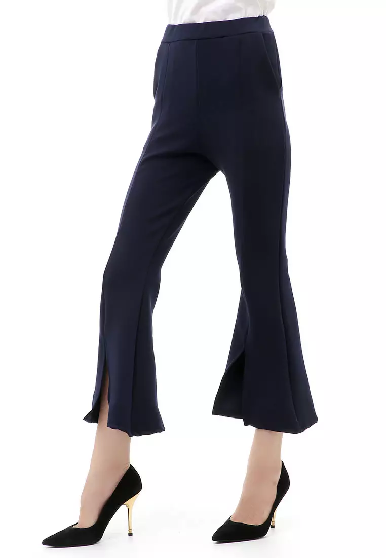 Jourel Long Pants Celana Panjang Casual Wanita Cutbray Split Comportable Material Scuba ORIGINAL - Navy