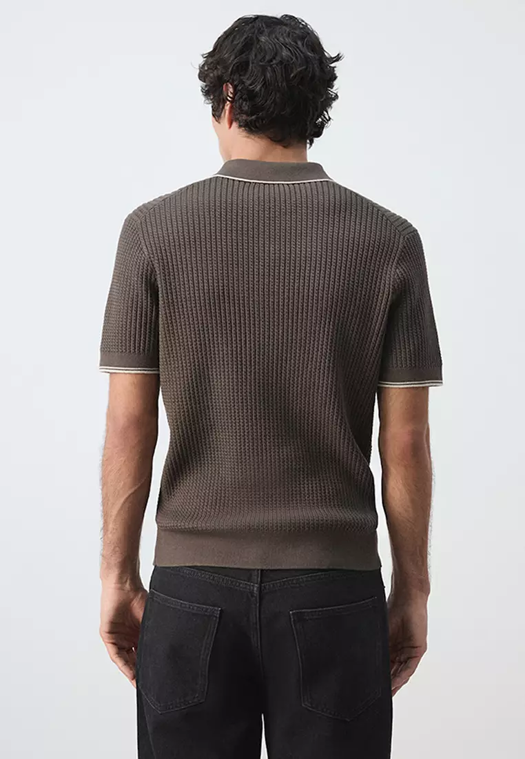 Fine-Knit Herringbone Polo Shirt
