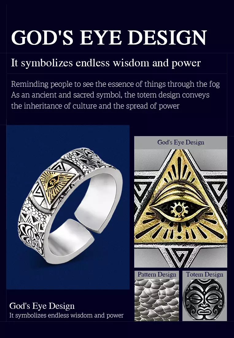 Cincin Pria Egyptian Pyramid Eye Of Horus God Of Sun Ring Set Original cincin model adjustable Unisex cowok cewek anti