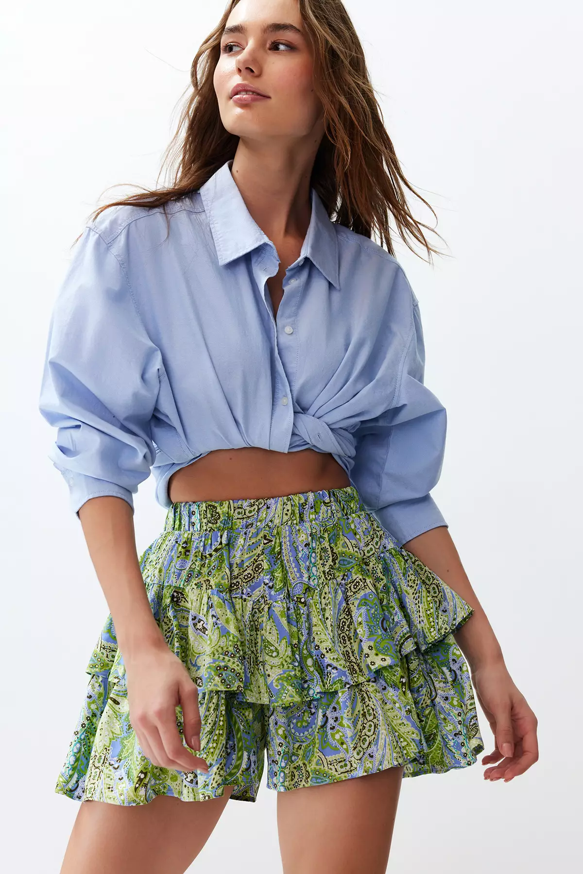 Paisley Pattern Ruffled Shorts