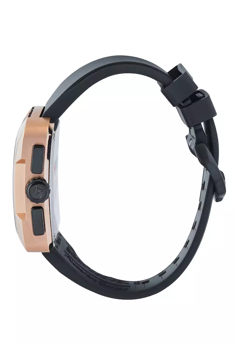 Alexandre Christie Chronograph - Jam Tangan Analog Pria - Rosegold Stainless Case - Black Rubber Strap - 3030GCRBRBA