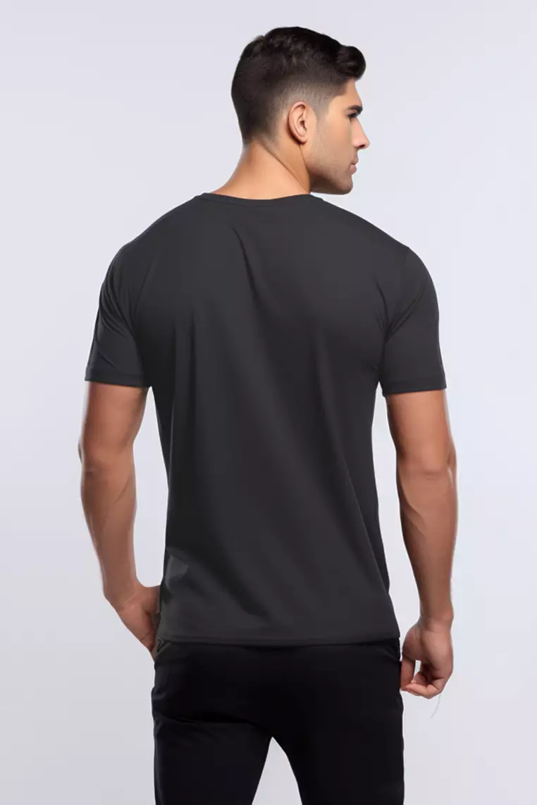 MS196 kaos olahraga gym pria tangan pendek lari running jogging td small shoulder abu tua