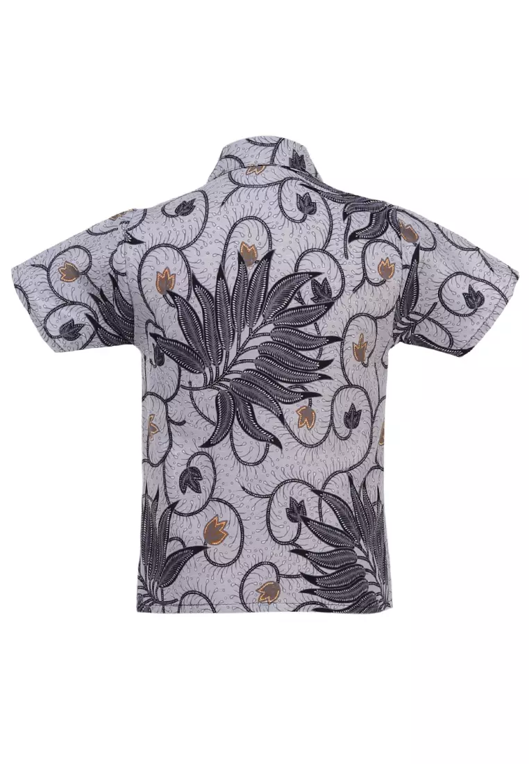 Lucas Kemeja Formal Batik Anak Laki-laki Lengan Pendek Motif Melati Kids Traditional Shirt Material Cotton ORIGINAL - White