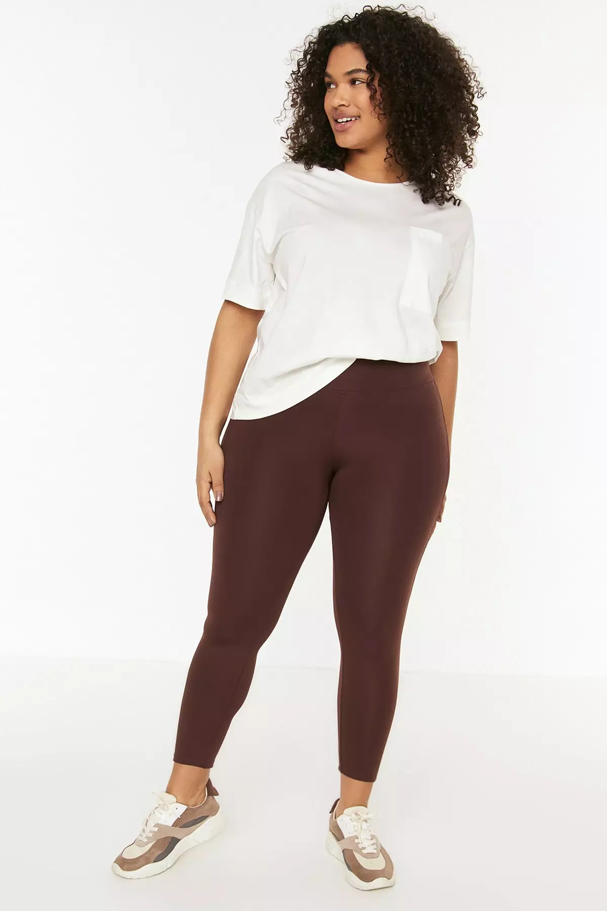Trendyol Plus Size Brown Knitted Contouring Sports Leggings 2024