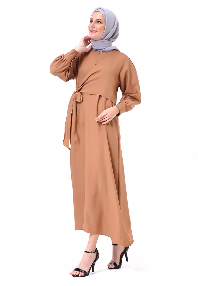 Alliyah Dress Gamis Muslimah Long Sleeve Model Balon Regular Fit Premium High Quality - Milo