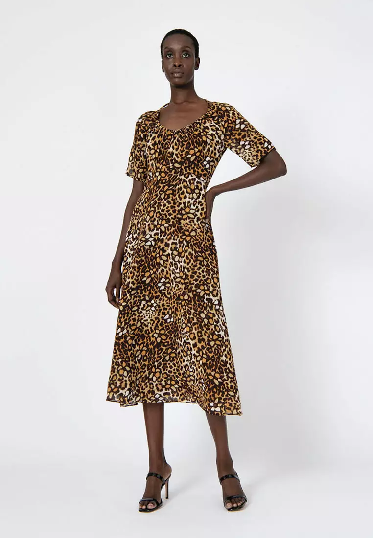 Womens leopard print deals midi dress
