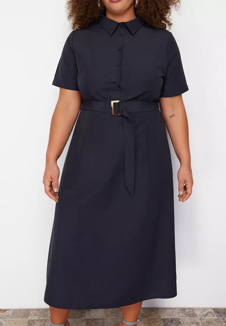 Plus Size Belted Woven Dress