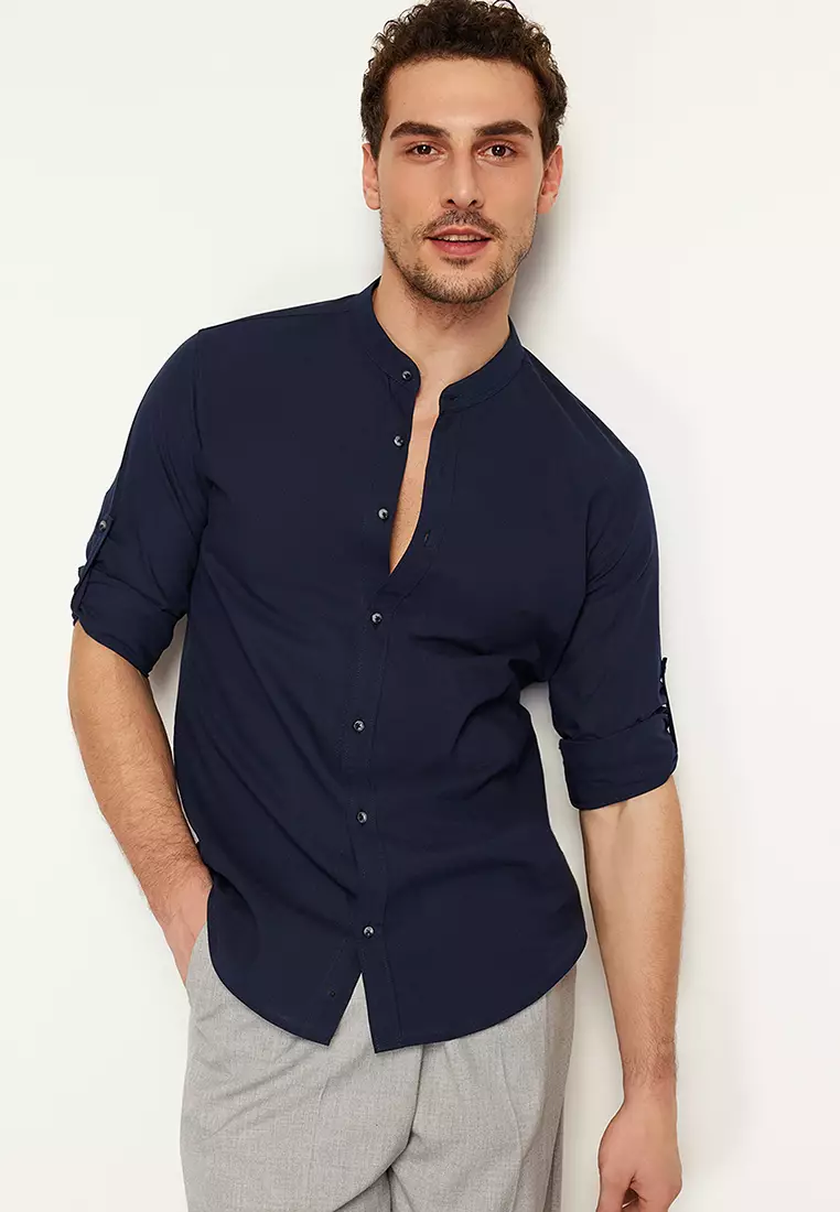 Slim Fit Grandad Collar Shirt
