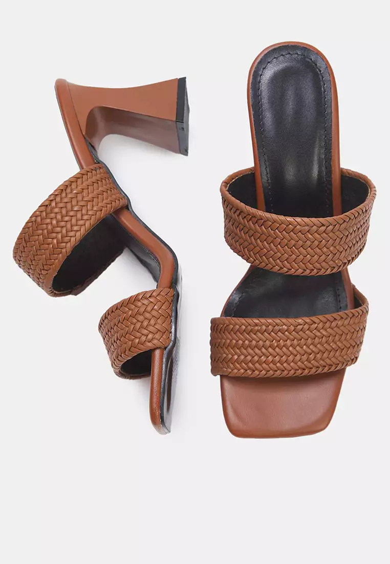 Knitted Double Banded Balanced Block Heeled Sandals