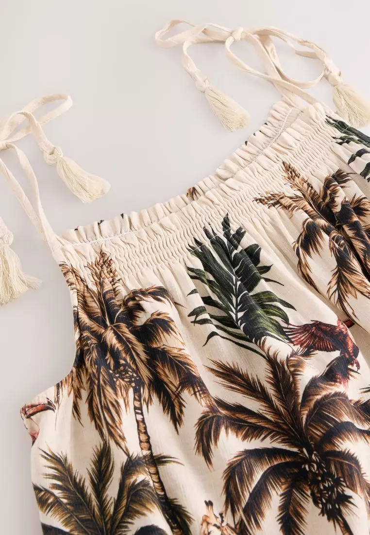 Tassel Strappy Cami With Linen