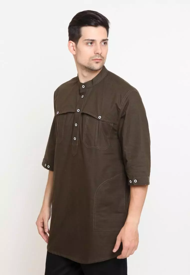 Baju Koko Pria Muslim Zayidan Jabri - Hijau Tni