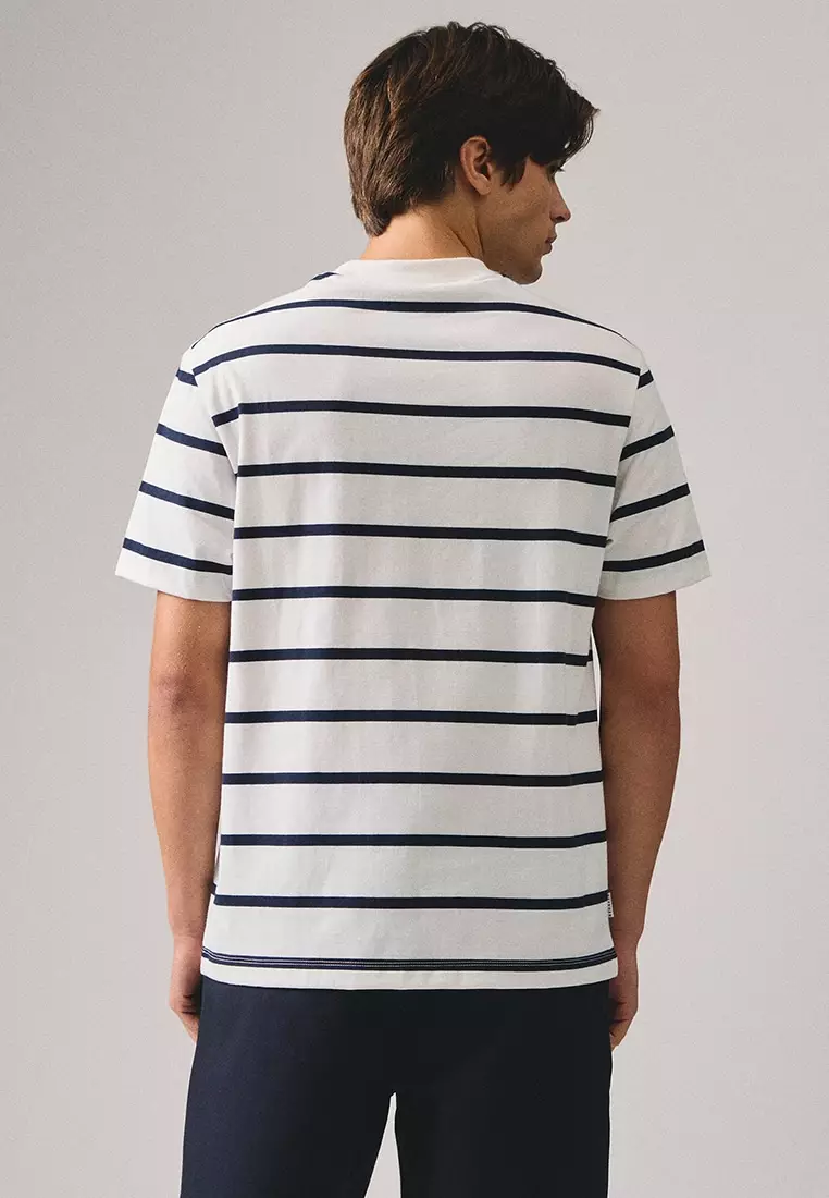 Regular Fit Basic Striped T-Shirt In  Knit Jersey