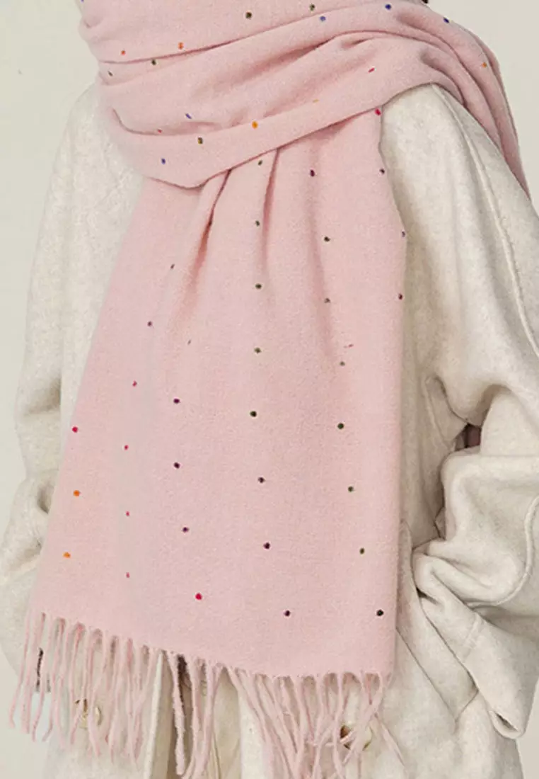 Aksesoris Wanita Polka Dots Cashmere Pashmina Syal Wanita Tebal Kasmir Pink