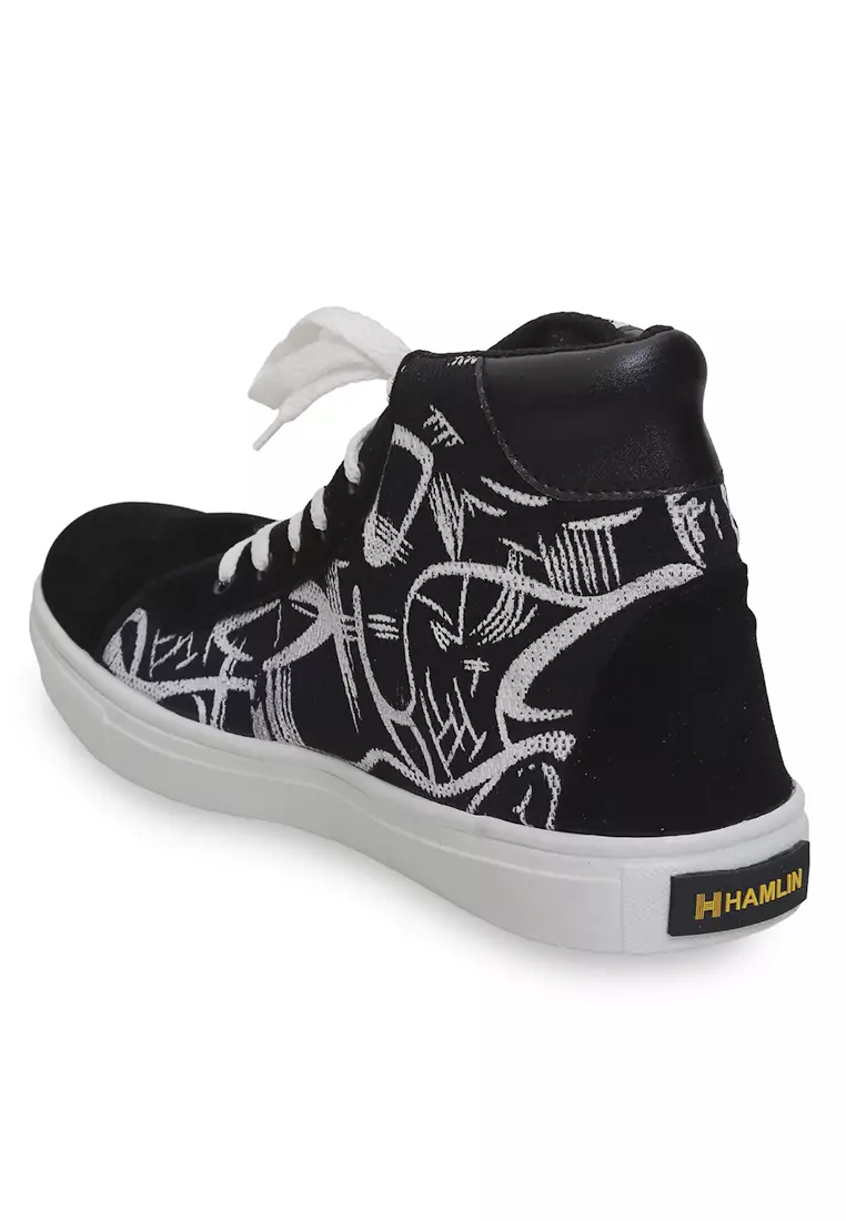 Chinaka Sepatu Boots Pria Wanita Desain Abstrak Casual Shoes Lighweight Material Canvas ORIGINAL - Black White