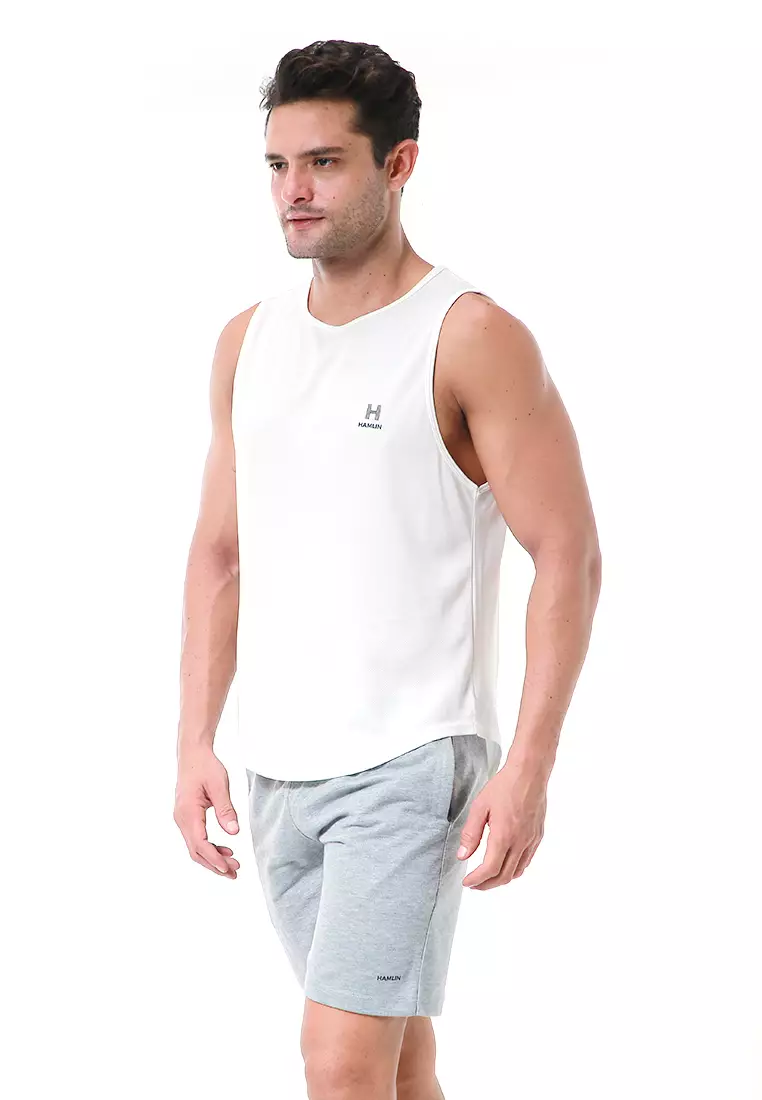 Bobby Atasan Kasual Pria Singlet Gym Motif Polos Sleeveless Sports Shirt Material Polyester Fiber ORIGINAL - White