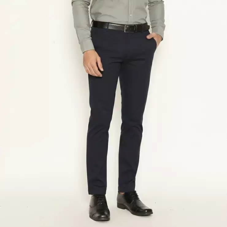 Schoeller Celana Chino Pria Slim Fit Panjang Warna Navy | Ravello
