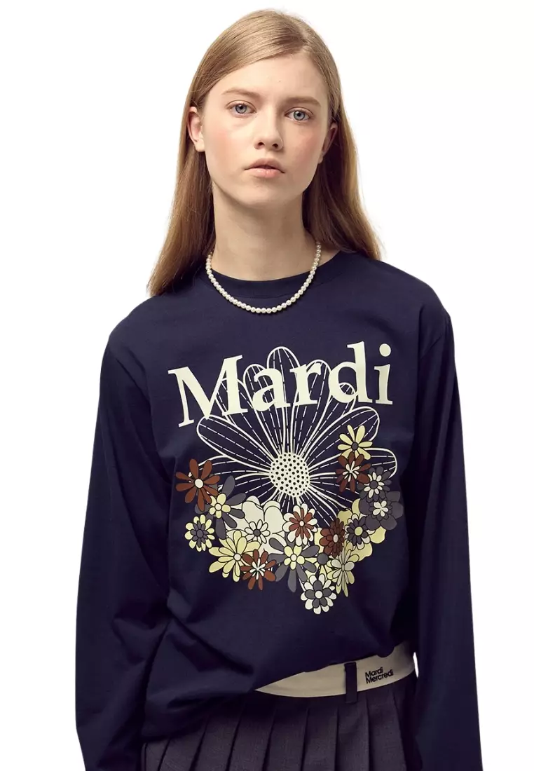 Tshirt Long Sleeve Flowermardi Jardin - Navy Ivory