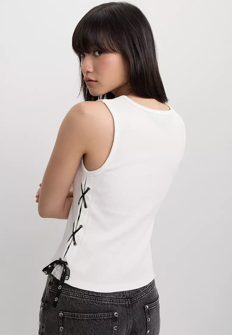 Ribbed Side Lace Up Tank