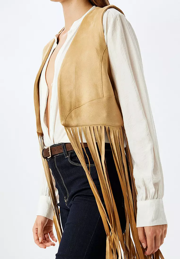 Long Fringe Faux Suede Vest