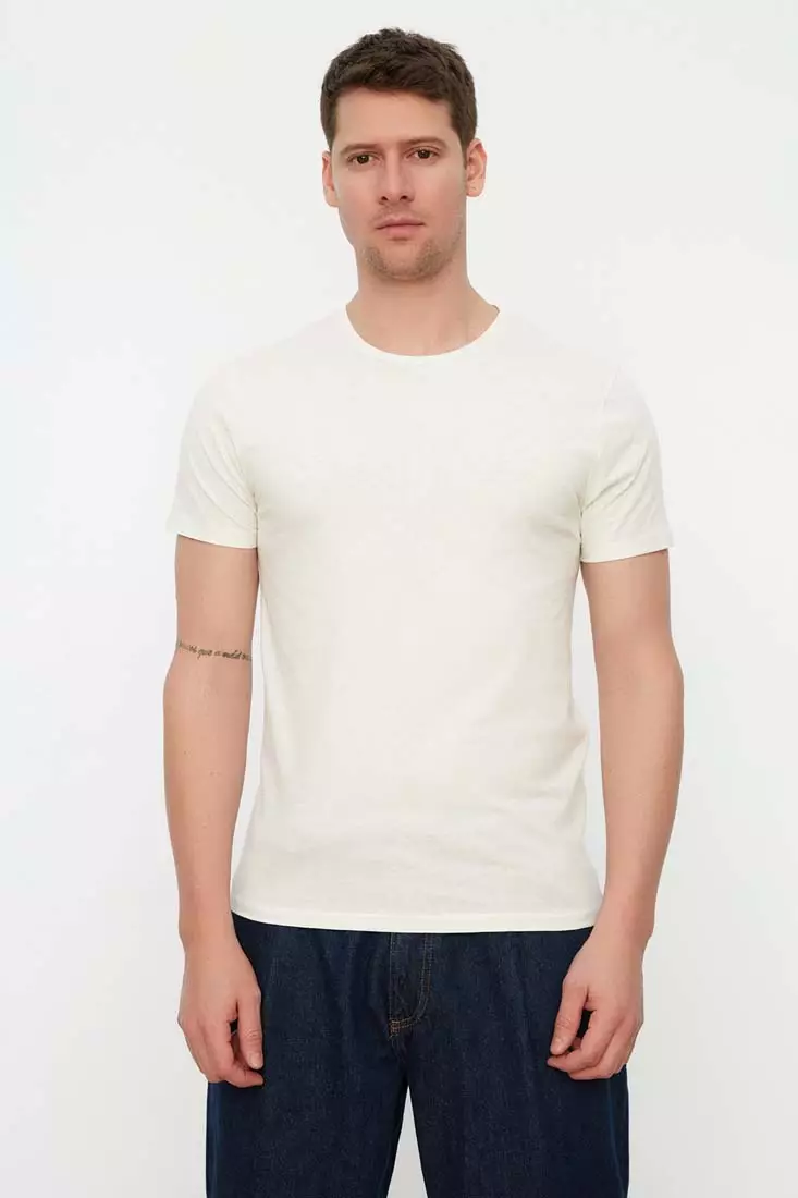 Buy Trendyol Mint Men s Basic Slim Crew Neck Short Sleeved 100