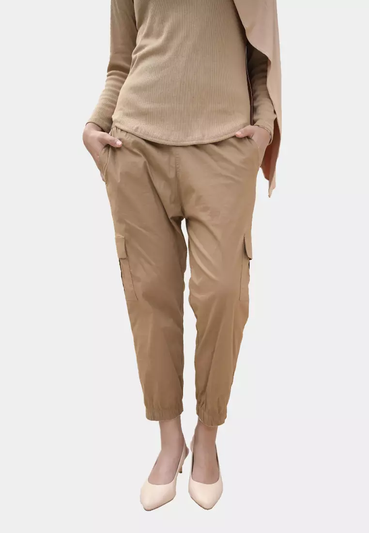 Cotton Bee - Kleine Cargo Pants  | Celana Cargo Jogger Wanita - Brown - L 