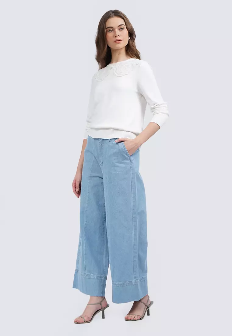 Long Sleeve Sweater with Collar Detail ECRU