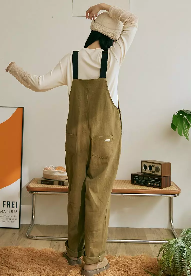 Loose-Fit Colorblock Adjustable Strap Utility Jumpsuit [BA7678]