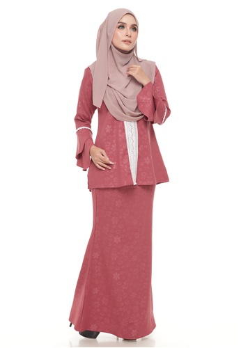 Buy Kurung Luna Lace (Deep Coral) from Ms.Husna Apparel in Red and Brown at Zalora