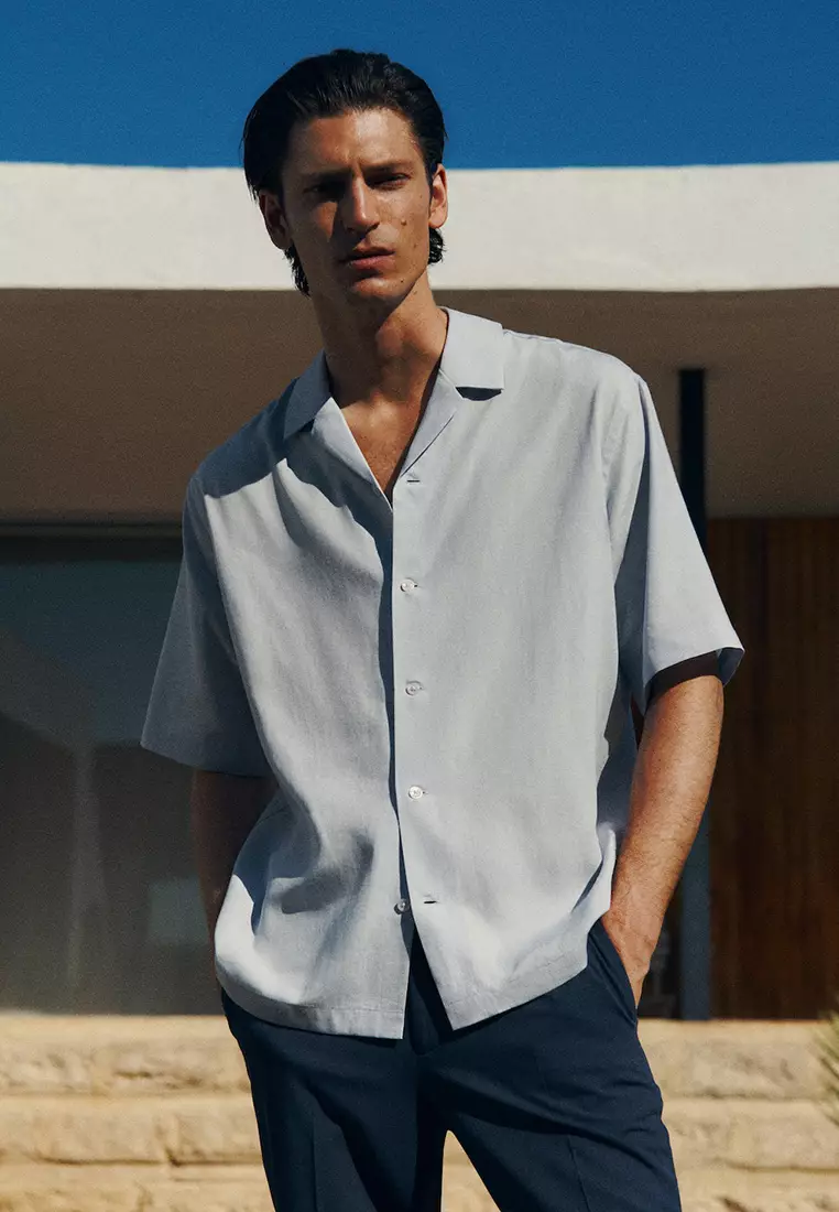 Tencel-Linen Bowling-Collar Shirt