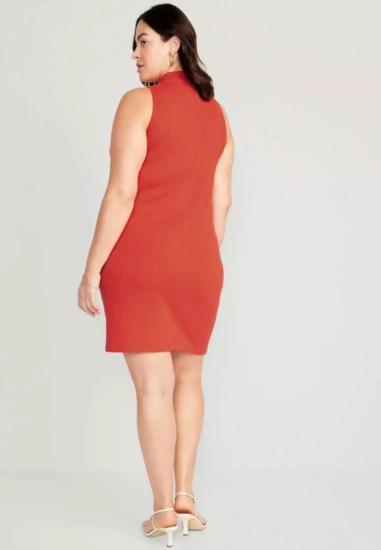 Sleeveless Mock-Neck Rib-Knit Mini Shift Dress for Women